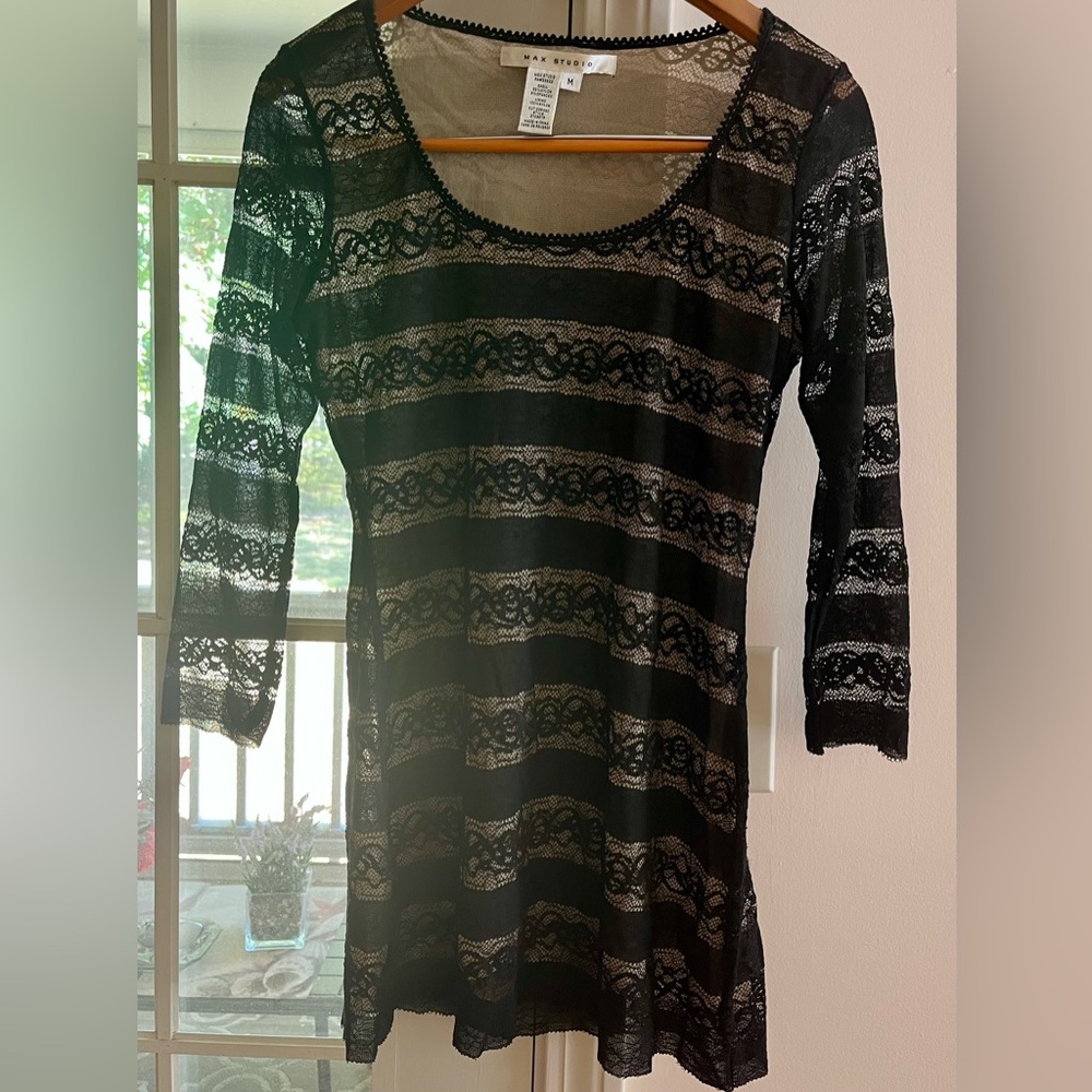 Max Studio Black Lace Overlay Blouse size M